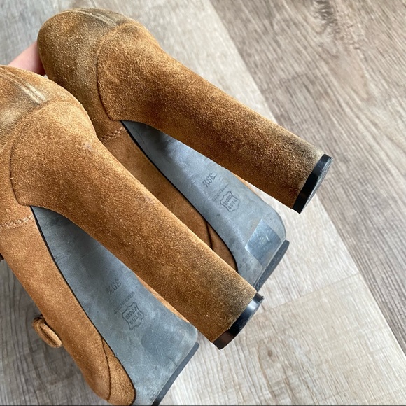 Lanvin Brown Suede Monk Strap Platform Ankle Booties - Picture 8 of 9